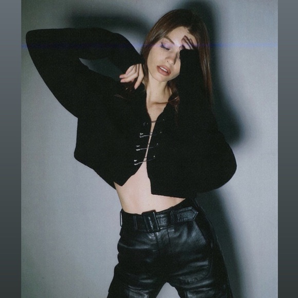 Danielle Guizio Black Safety Pin Cropped Sweater - Picture 2 of 11